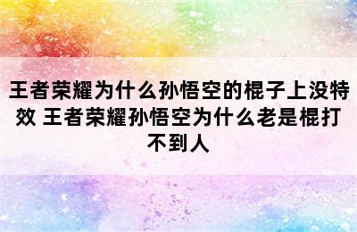 王者荣耀为什么孙悟空的棍子上没特效 王者荣耀孙悟空为什么老是棍打不到人